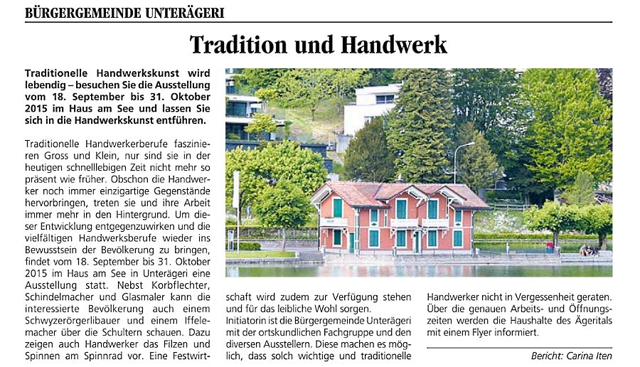 Tradition und Handwerk, Bericht Ägeritaler 3/2015 - Klicken um anzusehen